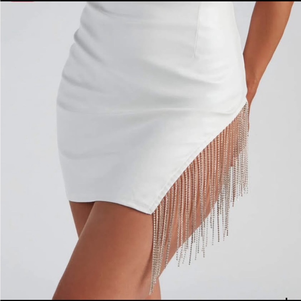 Elegant White Skirt with Fringe Detail